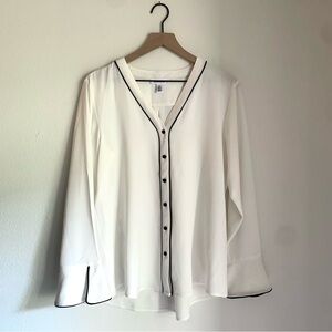 Calvin Klein White Blouse with Black Trim